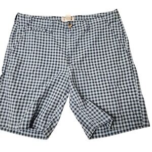 LL Bean Shorts Mens 36 Blue Gingham Check Cotton Standard Fit Casual Summer